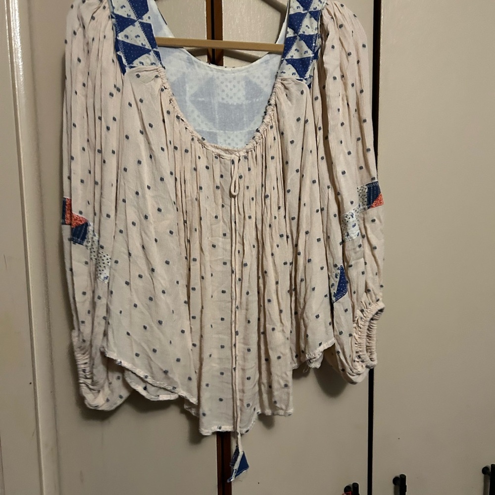 Free people Bohemian Cream and Blue Women's Top large - Picture 3 of 7